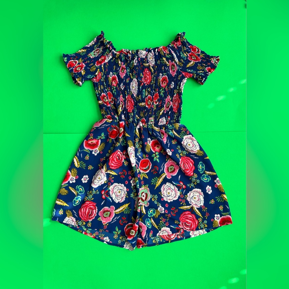 Monteau Floral Off-Shoulder Jumpsuit - Blue and Red
